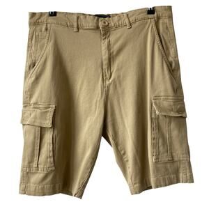Wicked Stitch Cargo Shorts Men Size 36 Tan Utility Pockets Flat Front Coastal